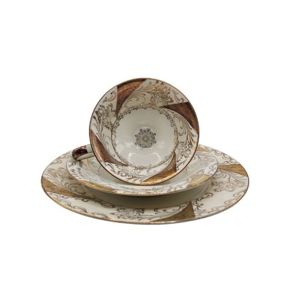 Vintage Alka Bavaria Yellow Gold Embossed Teacup, Saucer & Plate "Sylvia" - Picture 2 of 9